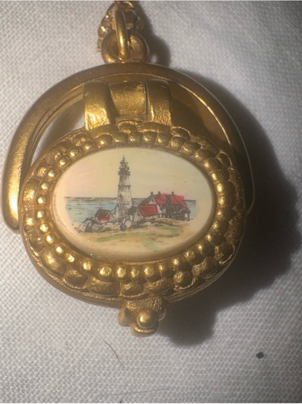 Vintage Rare Signed MFA Nantucket Lighthouse Painting Bucket Pendant Necklace